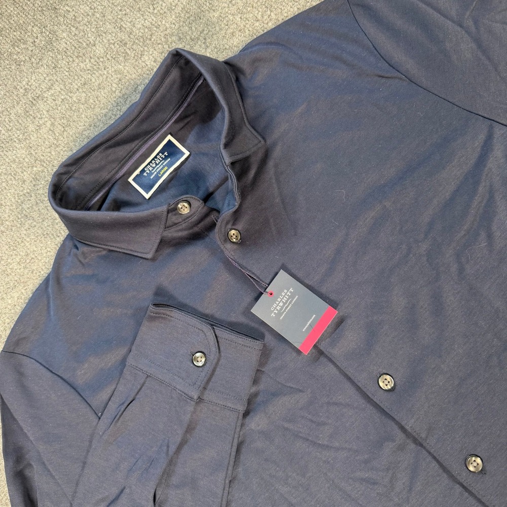 Charles Tyrwhitt Mens Navy Plain Long Sleeve Jersey Shirt Large NWT #4714